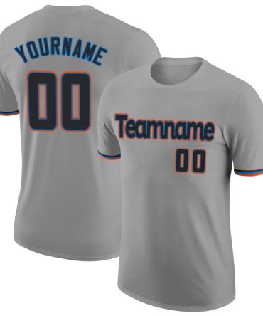 Custom Gray Black-Powder Blue Performance T-Shirt, For Football, Baseball, Hockey, Basketball, Softball & Rugby Fans