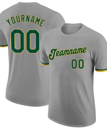 Custom Gray Green-Gold Performance T-Shirt, For Football, Baseball, Hockey, Basketball, Softball & Rugby Fans