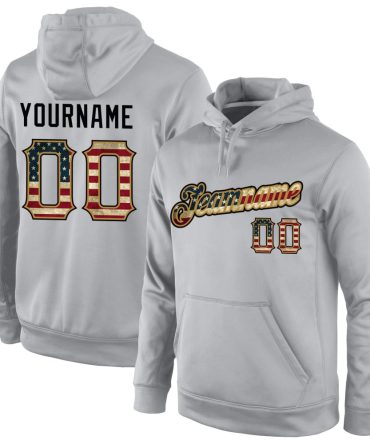 Custom Gray Vintage Usa Flag-Old Gold Sports Pullover Sweatshirt Hoodie, Gift For Football, Baseball, Hockey, Basketball, Softball & Rugby Fans