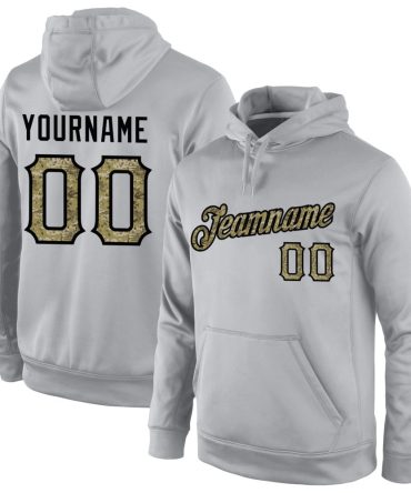 Custom Gray Camo-Black Sports Pullover Sweatshirt Hoodie, Gift For Football, Baseball, Hockey, Basketball, Softball & Rugby Fans