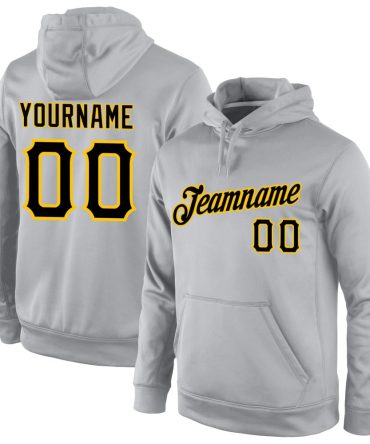 Custom Gray Black-Gold Sports Pullover Sweatshirt Hoodie, Gift For Football, Baseball, Hockey, Basketball, Softball & Rugby Fans