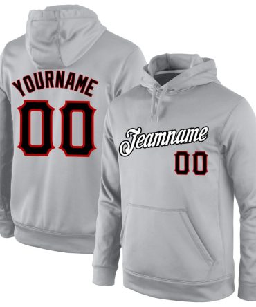 Custom Gray Black-Red Sports Pullover Sweatshirt Hoodie, Gift For Football, Baseball, Hockey, Basketball, Softball & Rugby Fans