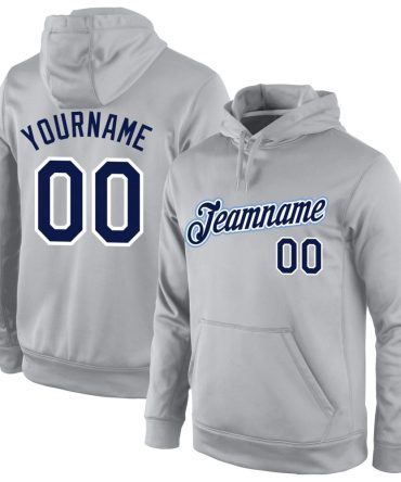 Custom Gray Navy-White Sports Pullover Sweatshirt Hoodie, Gift For Football, Baseball, Hockey, Basketball, Softball & Rugby Fans