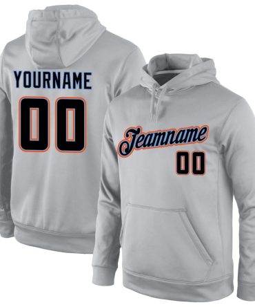 Custom Gray Black-Orange Sports Pullover Sweatshirt Hoodie, Gift For Football, Baseball, Hockey, Basketball, Softball & Rugby Fans