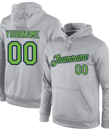 Custom Gray Neon Green-Navy Sports Pullover Sweatshirt Hoodie, Gift For Football, Baseball, Hockey, Basketball, Softball & Rugby Fans
