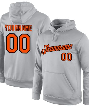Custom Gray Orange-Black Sports Pullover Sweatshirt Hoodie, Gift For Football, Baseball, Hockey, Basketball, Softball & Rugby Fans
