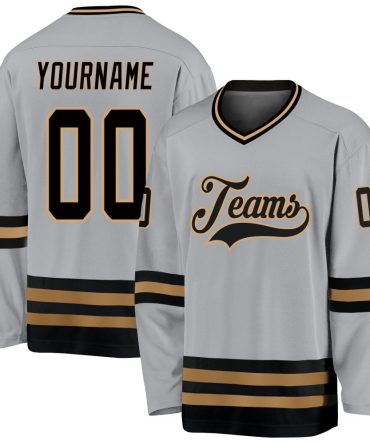 Custom Gray Black-Old Gold Hockey Jersey, Gift For Hockey Fans