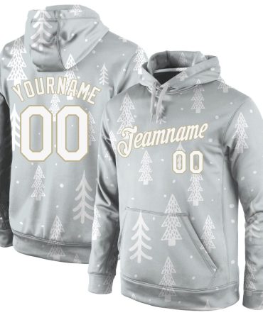 Custom Gray White-Old Gold Christmas 3D Sports Pullover Sweatshirt Hoodie, Gift For Football, Baseball, Hockey, Basketball, Softball & Rugby Fans