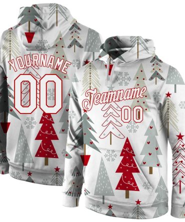 Custom Gray White-Red Christmas 3D Sports Pullover Sweatshirt Hoodie, Gift For Football, Baseball, Hockey, Basketball, Softball & Rugby Fans