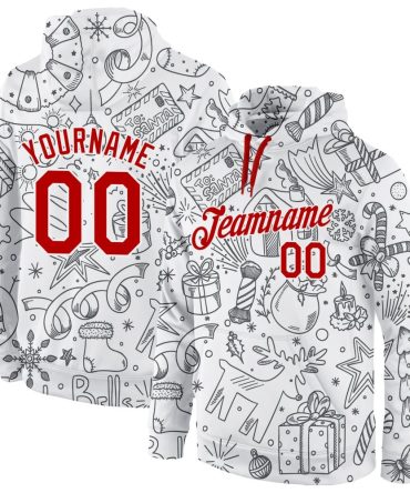 Custom White Red-White Christmas 3D Sports Pullover Sweatshirt Hoodie, Gift For Football, Baseball, Hockey, Basketball, Softball & Rugby Fans