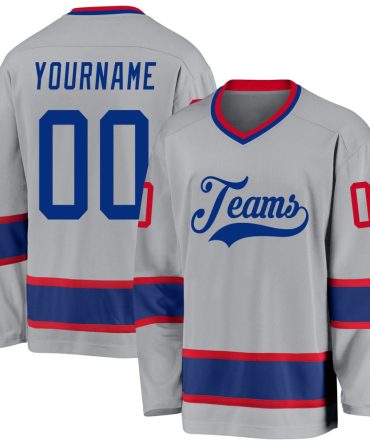 Custom Gray Royal-Red Hockey Jersey, Gift For Hockey Fans