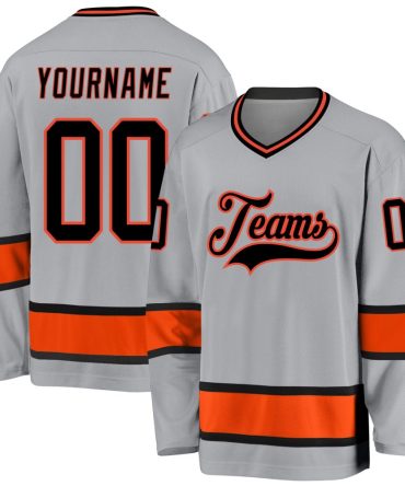 Custom Gray Black-Orange Hockey Jersey, Gift For Hockey Fans