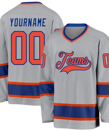 Custom Gray Orange-Royal Hockey Jersey, Gift For Hockey Fans
