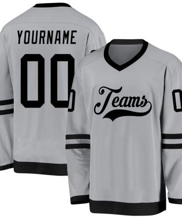 Custom Gray Black Hockey Jersey, Gift For Hockey Fans