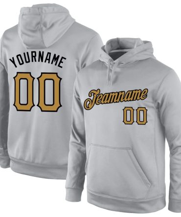 Custom Gray Old Gold-Black Sports Pullover Sweatshirt Hoodie, Gift For Football, Baseball, Hockey, Basketball, Softball & Rugby Fans