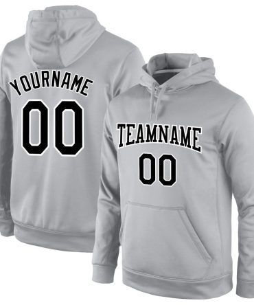 Custom Gray Black-White Sports Pullover Sweatshirt Hoodie, Gift For Football, Baseball, Hockey, Basketball, Softball & Rugby Fans