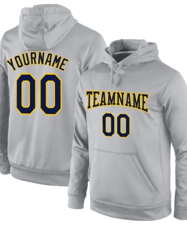 Custom Gray Navy-Gold Sports Pullover Sweatshirt Hoodie, Gift For Football, Baseball, Hockey, Basketball, Softball & Rugby Fans