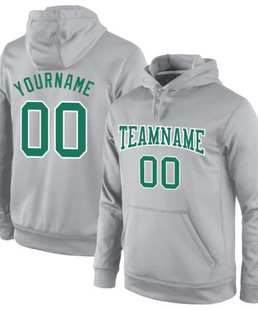 Custom Gray Kelly Green-White Sports Pullover Sweatshirt Hoodie, Gift For Football, Baseball, Hockey, Basketball, Softball & Rugby Fans
