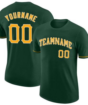 Custom Green Gold-White Performance T-Shirt, For Football, Baseball, Hockey, Basketball, Softball & Rugby Fans