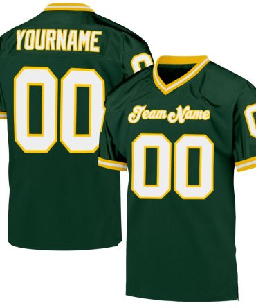 Custom Green White-Gold Throwback Football Jersey, Gift For Football Fans