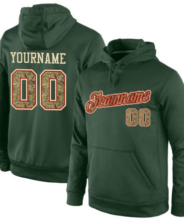 Custom Green Camo-Red Sports Pullover Sweatshirt Hoodie, Gift For Football, Baseball, Hockey, Basketball, Softball & Rugby Fans