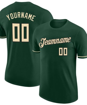 Custom Green Cream-Black Performance T-Shirt, For Football, Baseball, Hockey, Basketball, Softball & Rugby Fans