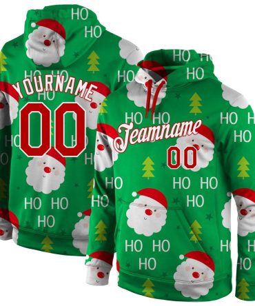 Custom Green Red-White Christmas 3D Sports Pullover Sweatshirt Hoodie, Gift For Football, Baseball, Hockey, Basketball, Softball & Rugby Fans