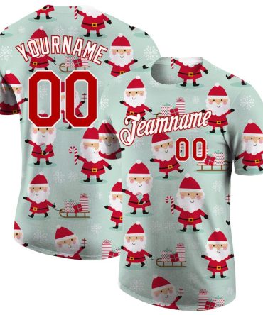 Custom Green Red-White Christmas 3D Performance T-Shirt, For Football, Baseball, Hockey, Basketball, Softball & Rugby Fans
