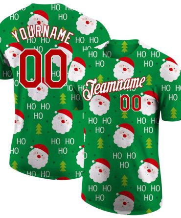 Custom Green Red-White Christmas 3D Performance T-Shirt, For Football, Baseball, Hockey, Basketball, Softball & Rugby Fans
