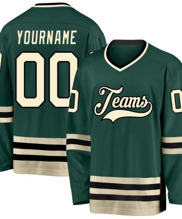 Custom Green Cream-Black Hockey Jersey, Gift For Hockey Fans