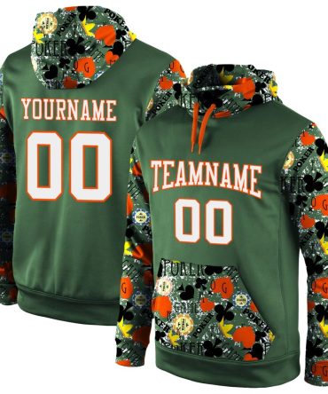 Custom Green White-Orange 3D Pattern Design Sports Pullover Sweatshirt Hoodie, Gift For Football, Baseball, Hockey, Basketball, Softball & Rugby Fans