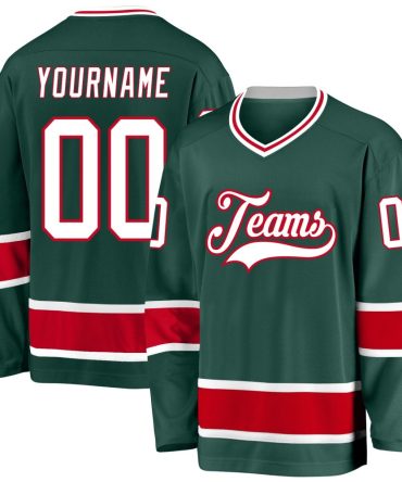 Custom Green White-Red Hockey Jersey, Gift For Hockey Fans