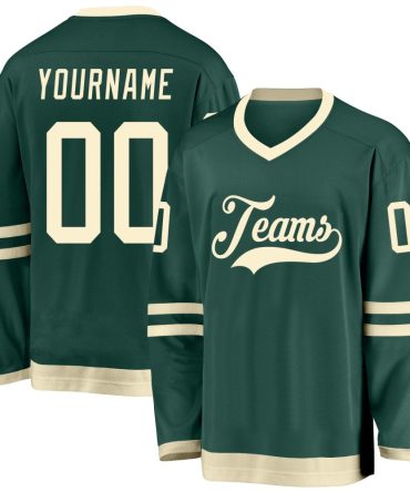 Custom Green Cream Hockey Jersey, Gift For Hockey Fans