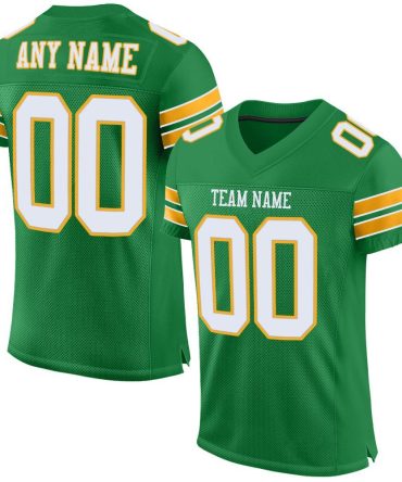 Custom Grass Green White-Gold Football Jersey, Gift For Football Fans