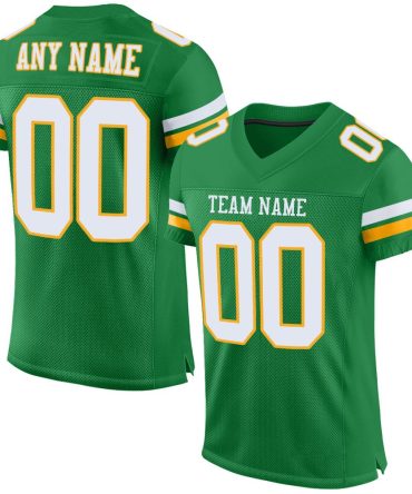 Custom Grass Green White-Gold Football Jersey, Gift For Football Fans