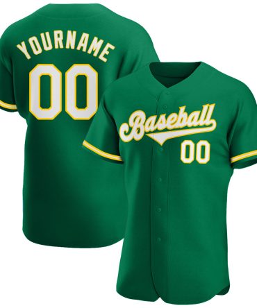 Custom Kelly Green White-Gold Baseball Jersey, Gift For Baseball Fans