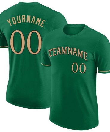 Custom Kelly Green Old Gold-Black Performance T-Shirt, For Football, Baseball, Hockey, Basketball, Softball & Rugby Fans