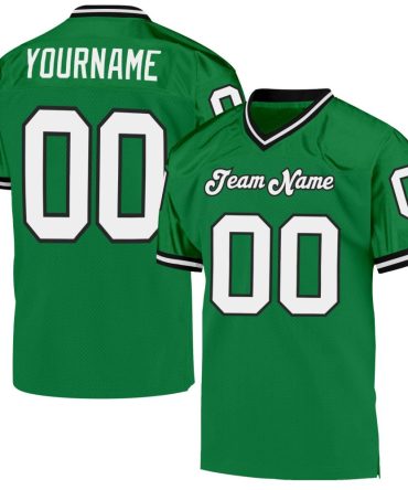Custom Grass Green White-Black Throwback Football Jersey, Gift For Football Fans