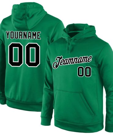 Custom Kelly Green Black-White Sports Pullover Sweatshirt Hoodie, Gift For Football, Baseball, Hockey, Basketball, Softball & Rugby Fans