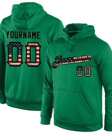 Custom Kelly Green Vintage Usa Flag-Black Sports Pullover Sweatshirt Hoodie, Gift For Football, Baseball, Hockey, Basketball, Softball & Rugby Fans