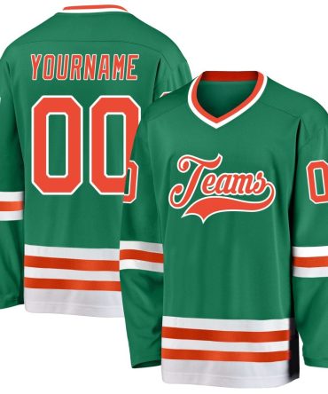 Custom Kelly Green Orange-White Hockey Jersey, Gift For Hockey Fans