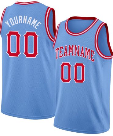 Custom Light Blue Red-White Round Neck Rib-Knit Basketball Jersey, Gift For Basketball Fans