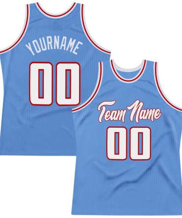 Custom Light Blue White-Red Throwback Basketball Jersey, Gift For Basketball Fans