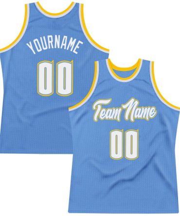 Custom Light Blue White-Gold Throwback Basketball Jersey, Gift For Basketball Fans