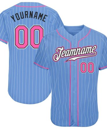 Custom Light Blue White Pinstripe Pink-Black Baseball Jersey, Gift For Baseball Fans
