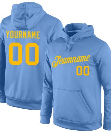 Custom Light Blue Gold Sports Pullover Sweatshirt Hoodie, Gift For Football, Baseball, Hockey, Basketball, Softball & Rugby Fans