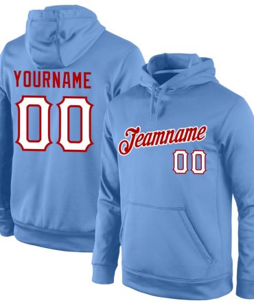 Custom Light Blue White-Red Sports Pullover Sweatshirt Hoodie, Gift For Football, Baseball, Hockey, Basketball, Softball & Rugby Fans