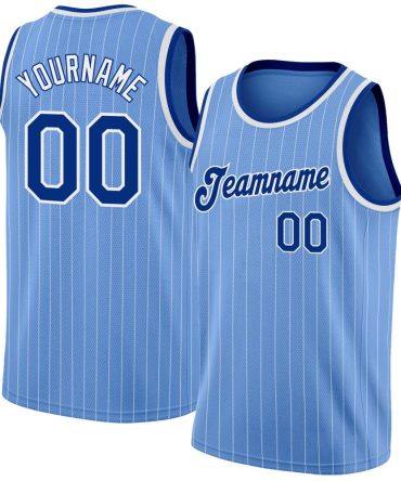 Custom Light Blue White Pinstripe Royal-White Basketball Jersey, Gift For Basketball Fans