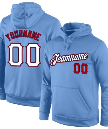 Custom Light Blue White-Red Sports Pullover Sweatshirt Hoodie, Gift For Football, Baseball, Hockey, Basketball, Softball & Rugby Fans