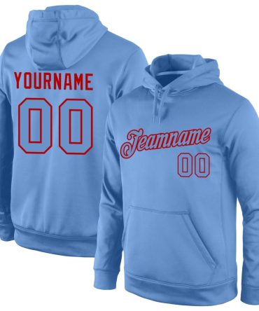 Custom Light Blue Light Blue-Red Sports Pullover Sweatshirt Hoodie, Gift For Football, Baseball, Hockey, Basketball, Softball & Rugby Fans
